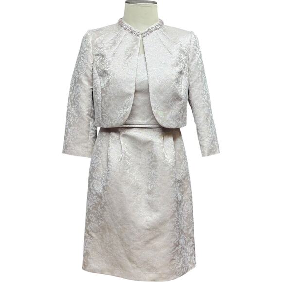 Tahari ASL Jacquard Brocade 2-Piece Jacket Dress Pink Metallic 4P - Picture 2 of 9